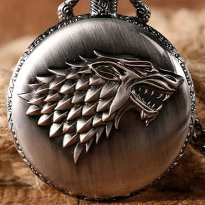 Game of Thrones GOT Pocket Watch House Stark Wolf Crest Polished Bronze - NEW!!